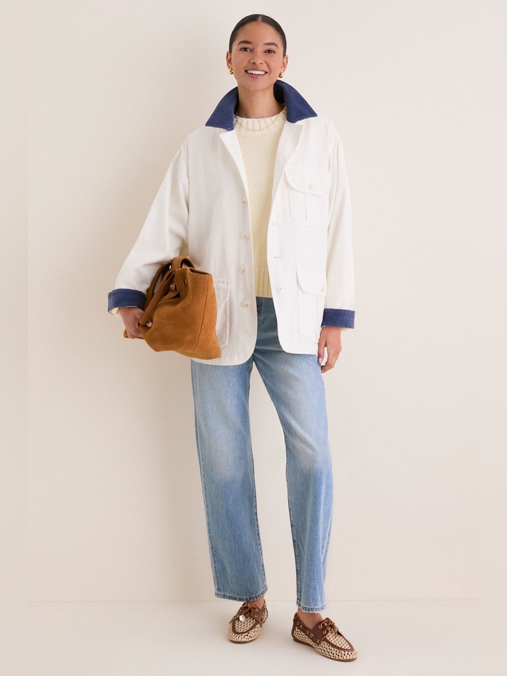 Tuckernuck White Bunny Barn Jacket Size Medium NWT Relaxed Fit Corduroy Collar - Picture 2 of 16